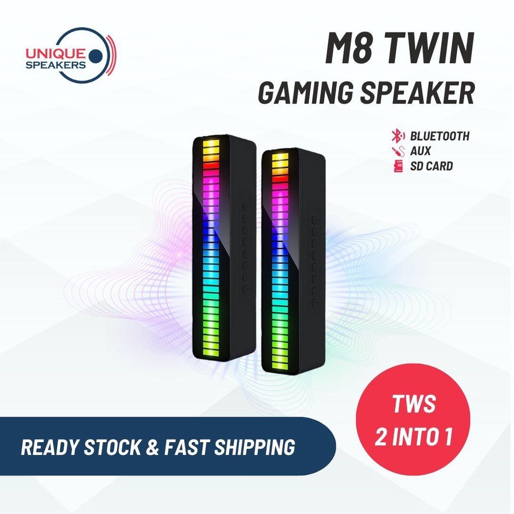 M8 TWIN UNIT RGB LED Rhythmic Bluetooth Speaker Gaming Speaker Laptop