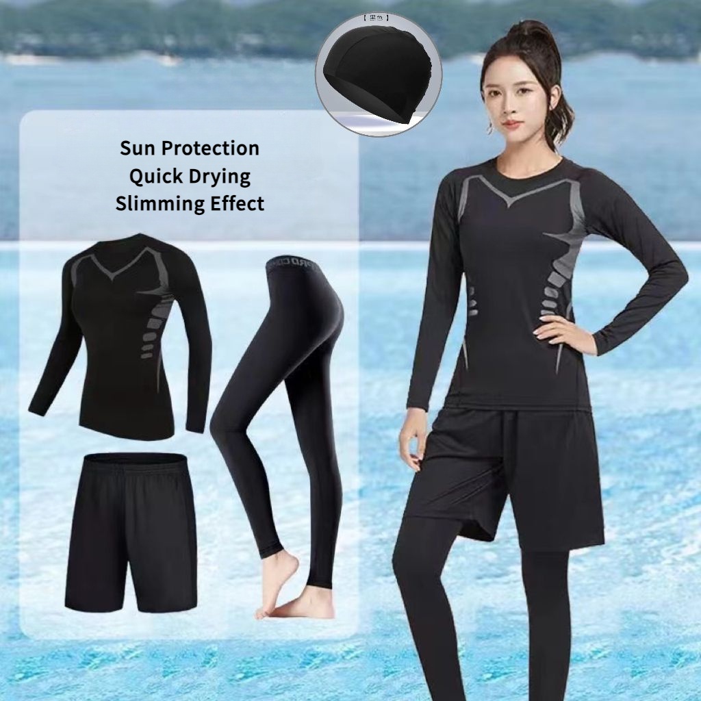 Long Sleeve Swimming Suit Woman Beachwear Baju Renang Full Body ...