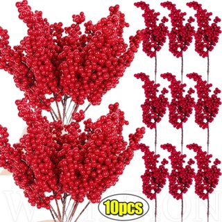 Gold Waterproof Holly Berry Stems with 35 Lifelike Berries