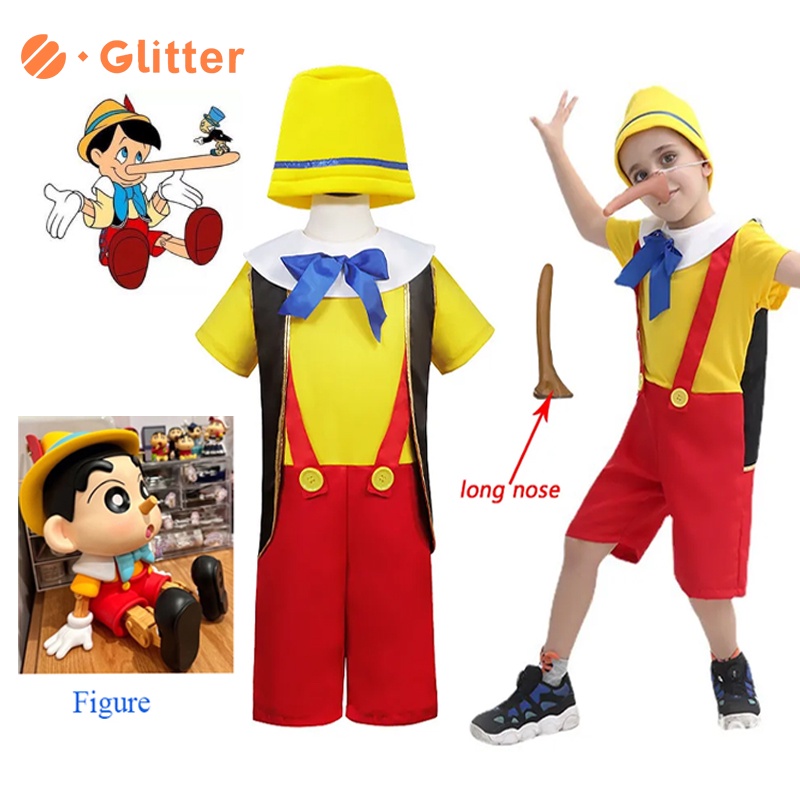 Pinocchio Costume for Kids Boy Disney Funny Pinocchio Cosplay Top Pants ...