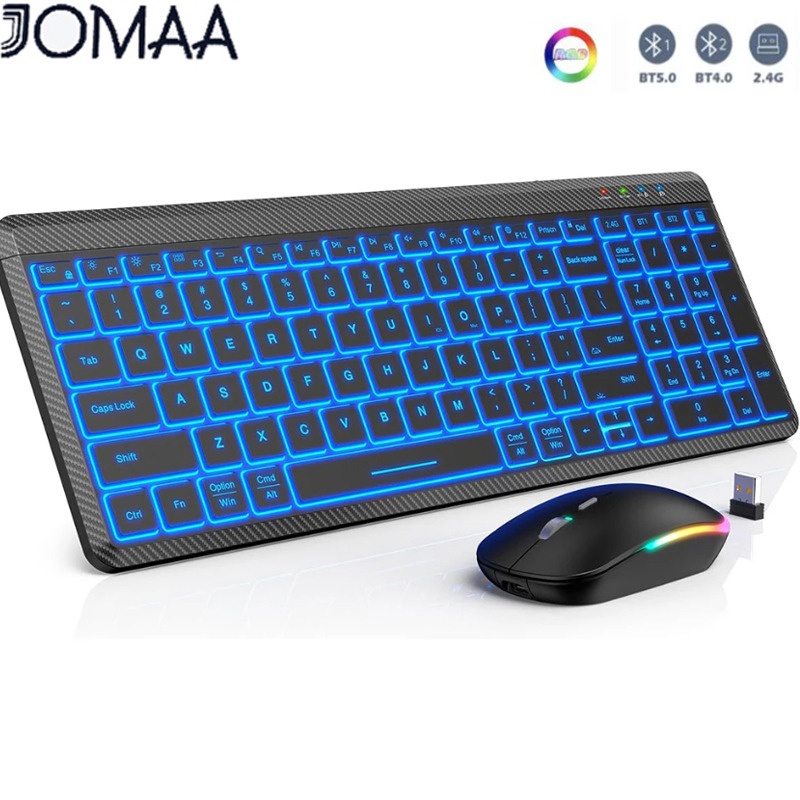 Jomaa Bluetooth +2.4G Wireless Keyboard and Mouse Backlit Slim