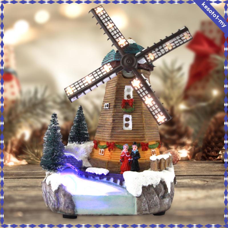 [KesotoafMY] LED Lighted Windmill Crafts Resin Musical Box Building
