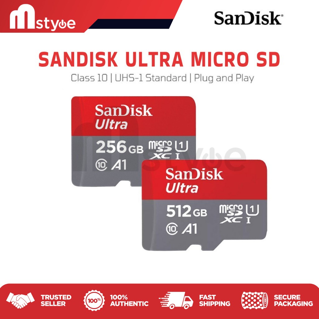 SanDisk Micro SD Ultra A1 Class 10 Memory Card, Plug and Play (256GB