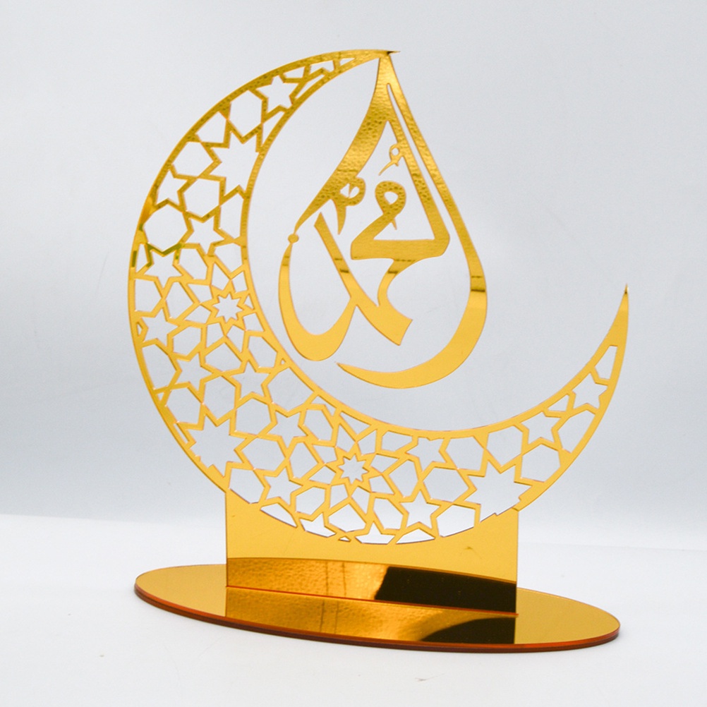 [herebuy] Eid Mubarak Acrylic Ornaments Ramadan Gold Moon Decoration ...