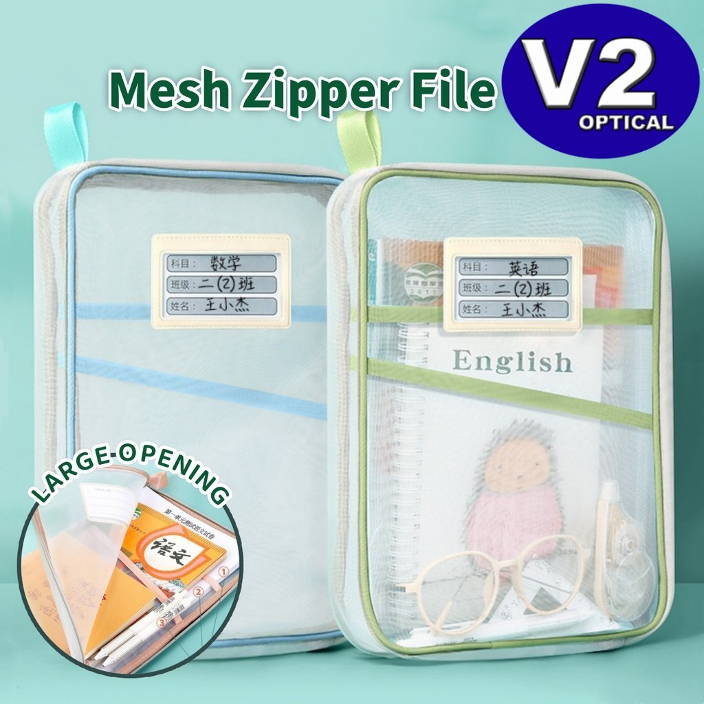 L Shape Mesh Zipper File Bag Semi Transparent A4 Large Capacity Nylon ...