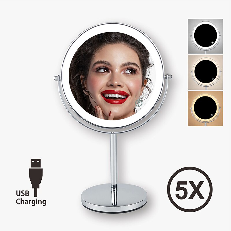 Mirror Cosmetic Vanity Desktop Charging USB Side Double Switch Touch