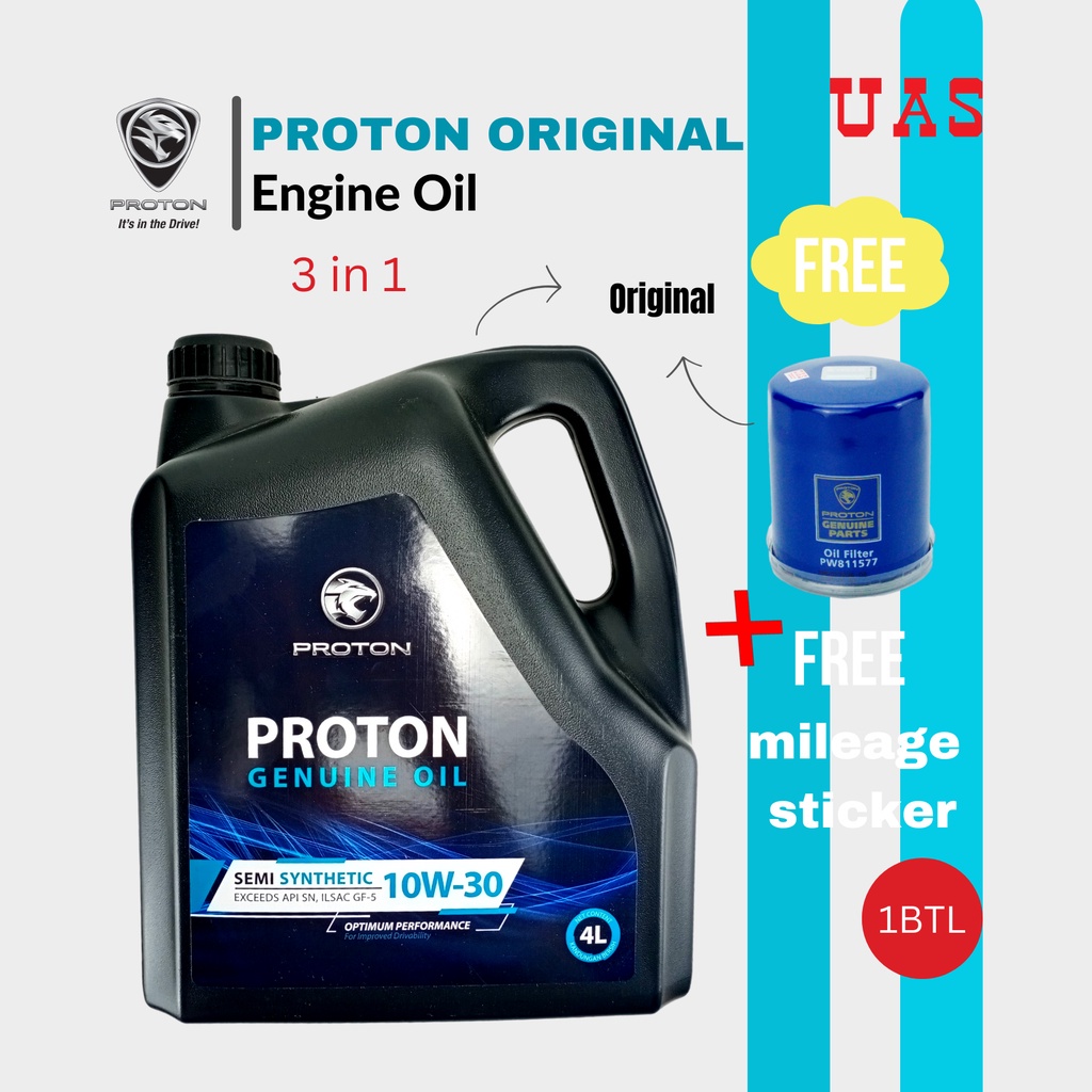 PROTON ENGINE OIL 10W30 With OIL FILTER For All Type of Cars Using 10W30 Shopee Malaysia