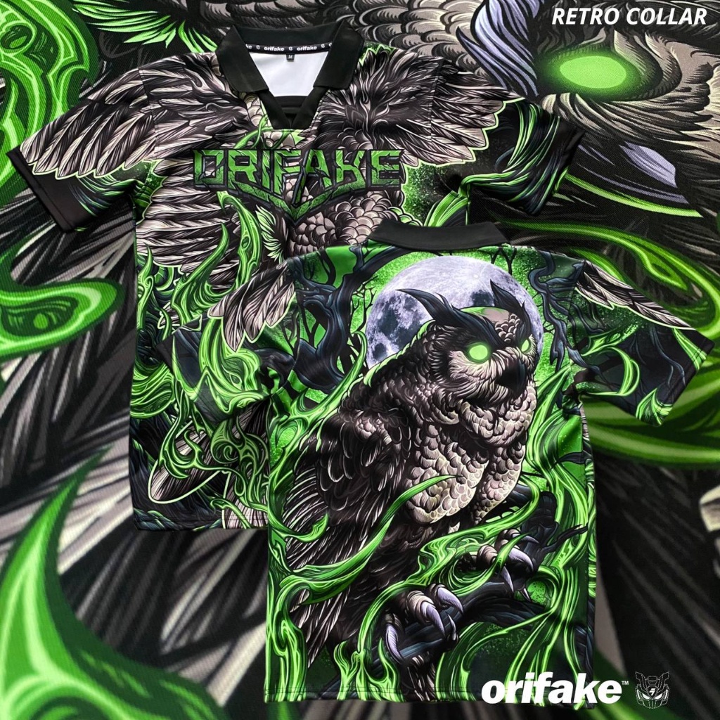 Jersey Owl Retro Collar Orifake Malaysia Tshirt Green Jersey Viral Ootd ...