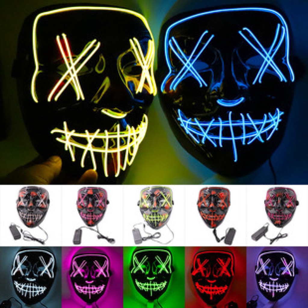 Halloween LED Skull Mask Neon Lighting Mask Horror Ghost Head Men Women ...