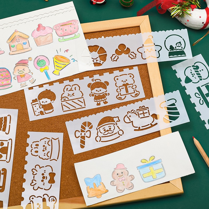 4 Sheets Cartoon Christmas Hollow Template Soft Ruler Set Children ...