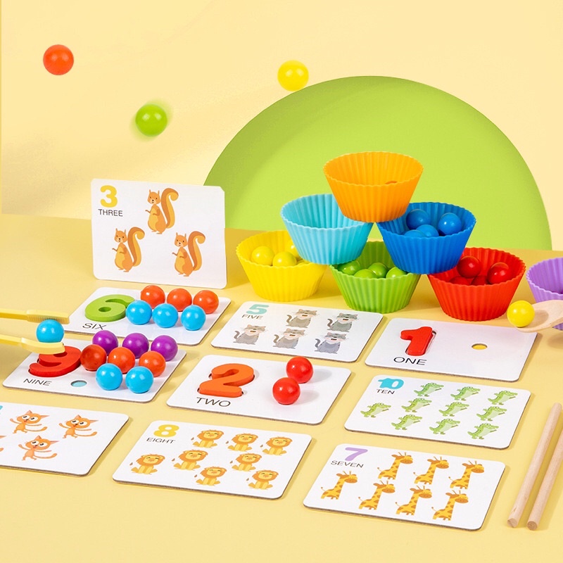 Wooden Montessori Clip Beads Toy Math Toy Rainbow Color Sorting ...