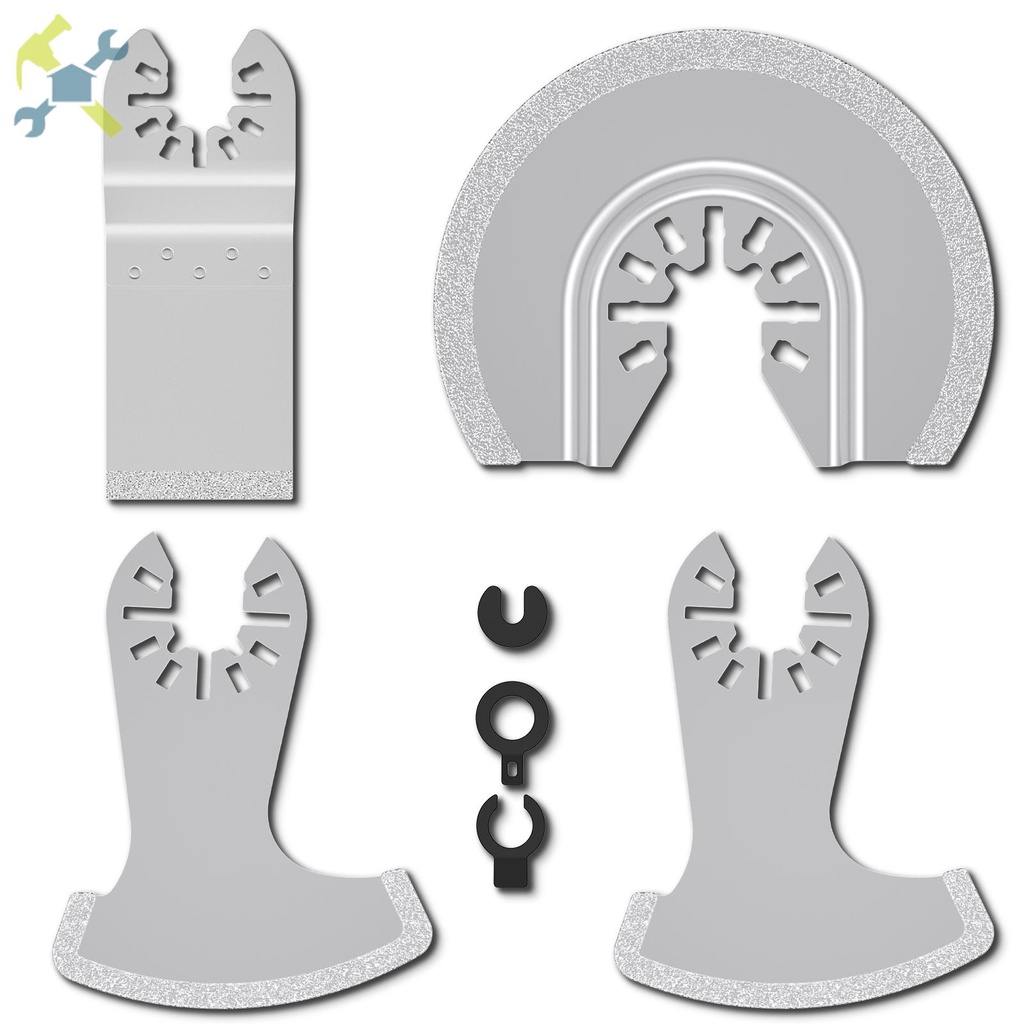 4-Piece Diamond Oscillating Saw Blade Set, Universal Quick Release For Grout Removal, Tile Cutting, Marble, And Ceramic With Flush, Sickle, Semi-Circular, And Triangle Rasp Blades