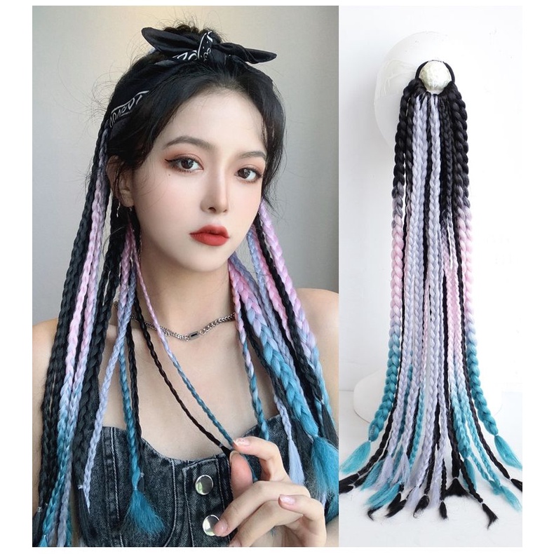 【Gradient】Multiple colorful dreadlocks double ponytail pigtails braid ...