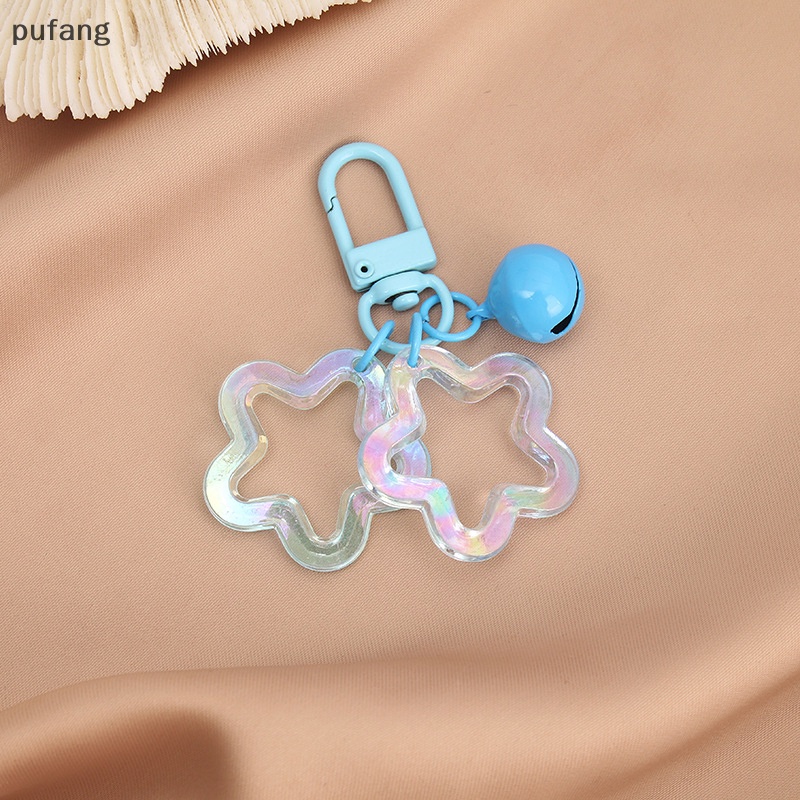 pu Glitter Stars Acrylic Keychain Bell Pendant Keyring for Girls