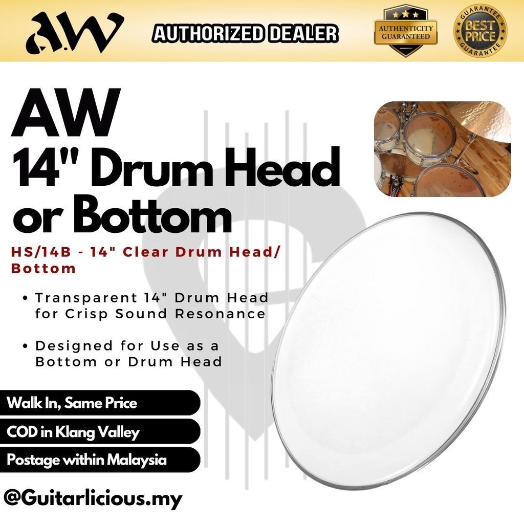 AW 14inch Clear Bottom Drum Head Drum Skin ODS14B ( ODS14B / ODS 14B