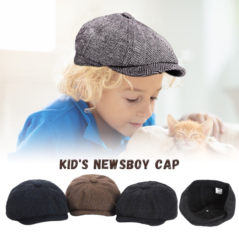 Boys Kids Vintage Newsboy Cap Tweed Flat Beret Cabbie Hat for Kids Toddler Shopee Malaysia