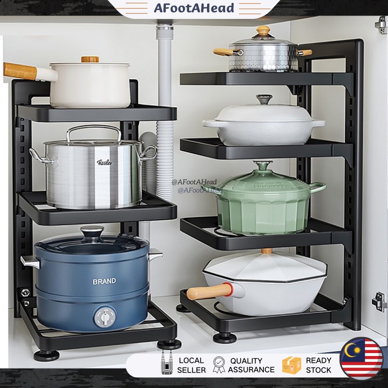 READY📦 UPGRADE Adjustable Pot Rack Pan Organizer Rak Bawah Sinki