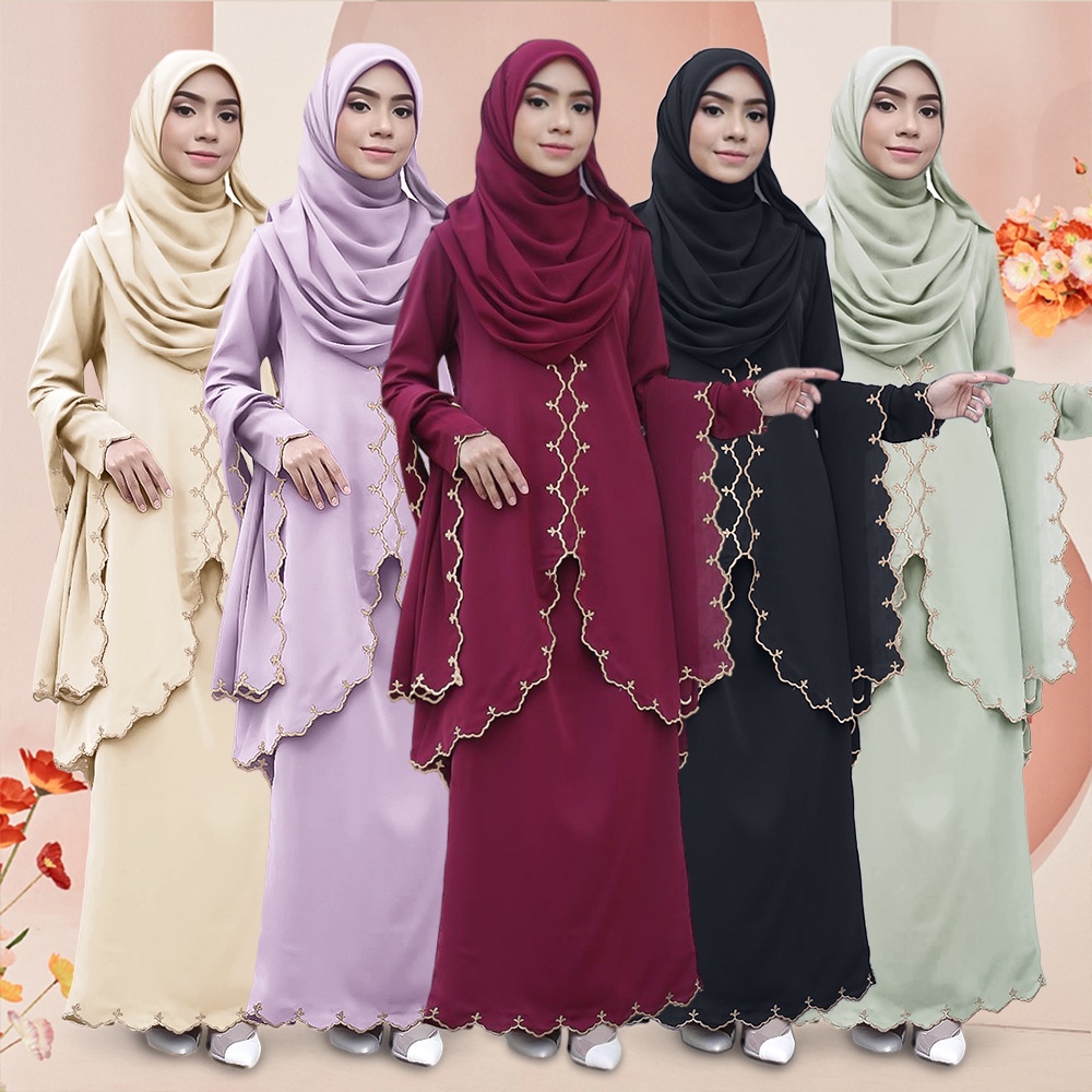 Baju Kebarung Labuh Modern Nikahtunang Kebaya Batik Sulam Ironless Nikah Baju Kurung Kebarung 6157