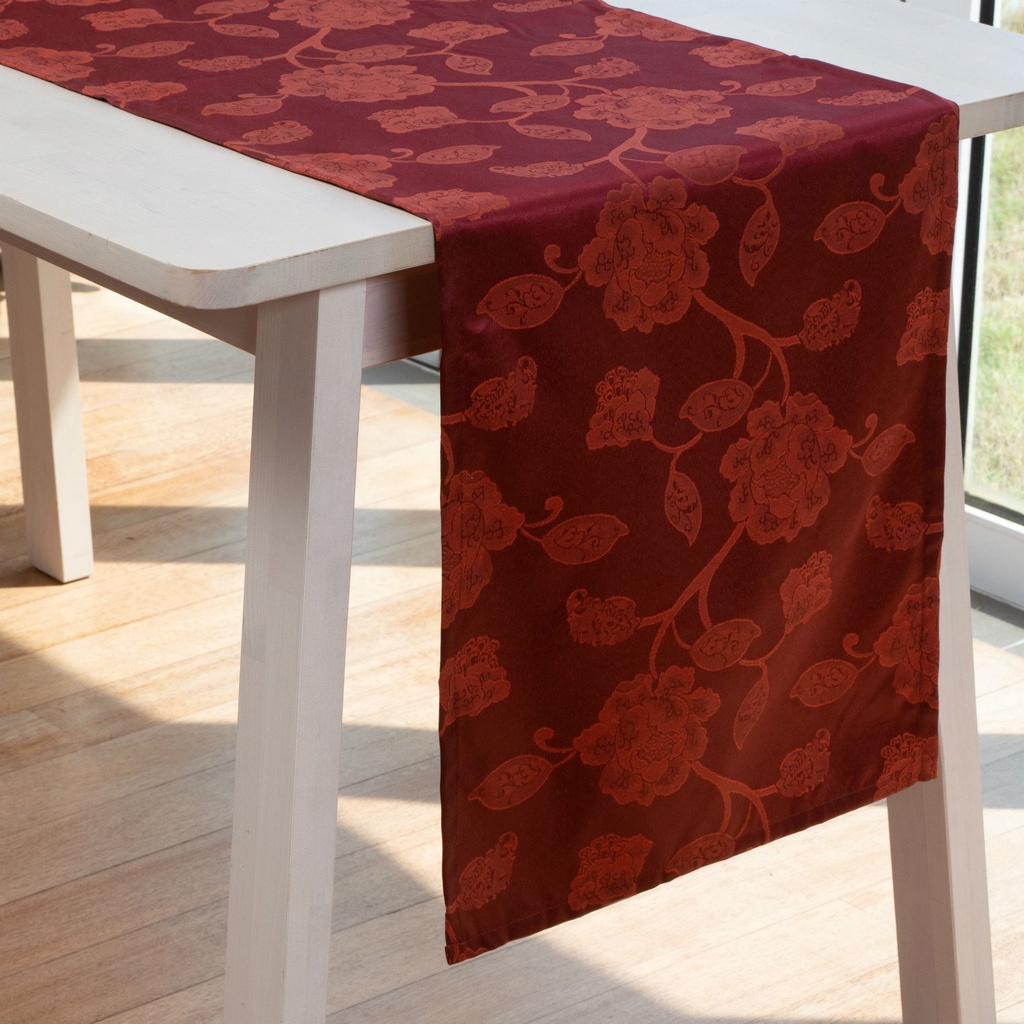 Cottage Yarn Paeonia Jacquard Coated Anti-Stain/Waterproof Table Runner ...