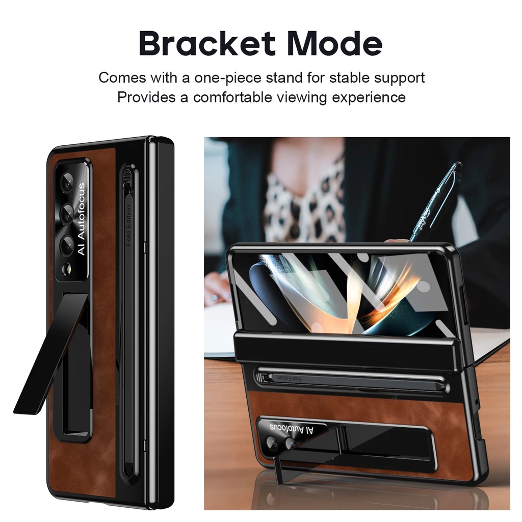 Retro Leather Folding Stand Phone Case For Samsung Galaxy Z Fold 4 ...