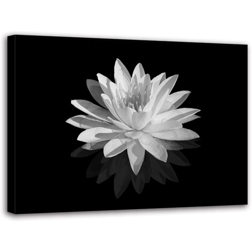 Lotus Flower Canvas Wall Art Black and White Floral Painting Print Zen ...