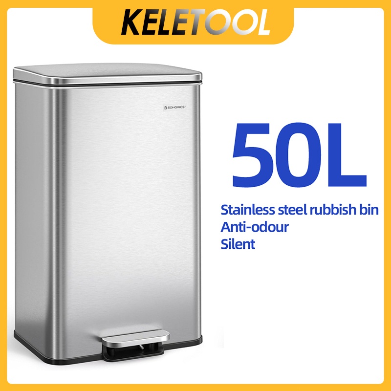 50L Tong Sampah Bertutup Cover Big Kitchen Stainless Steel Pedal Step