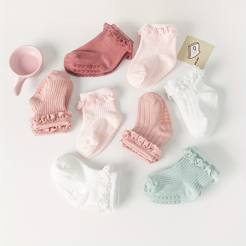 0-6 Months Baby Girls' Lace Ruffled Cute Socks: Cotton Blend Breathable  Comfort for Your Little One!