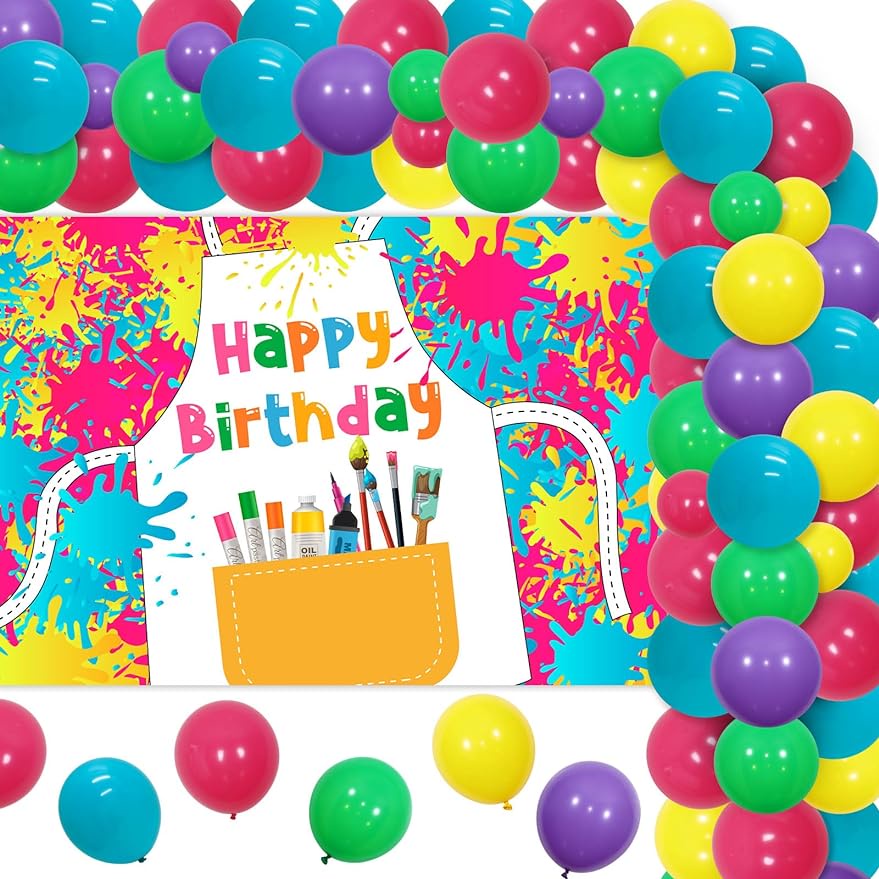 JOYMEMO Art Painting Birthday Party Decoration, Rose Red Blue Balloons