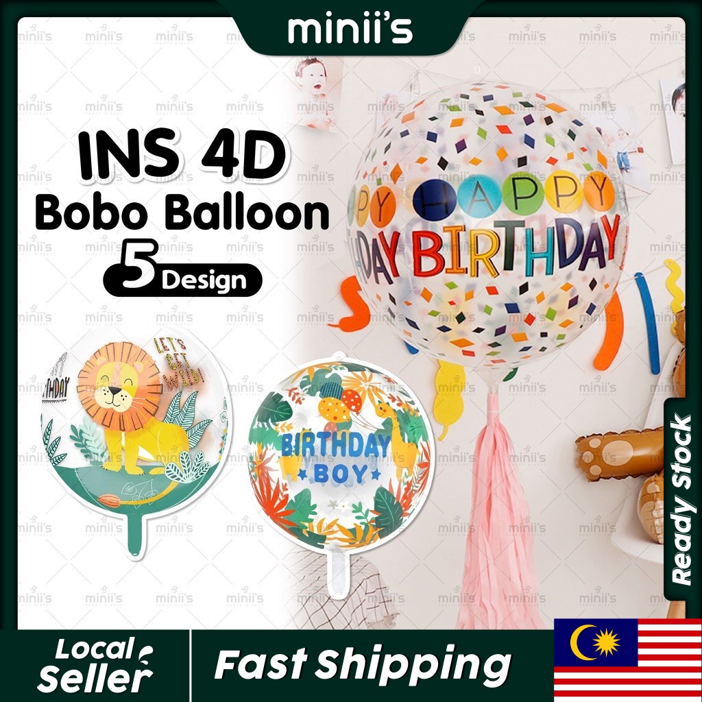 Miniis 1 Pcs Ins 22 Inch Korea Style Happy Birthday 4D Bubble Balloons ...