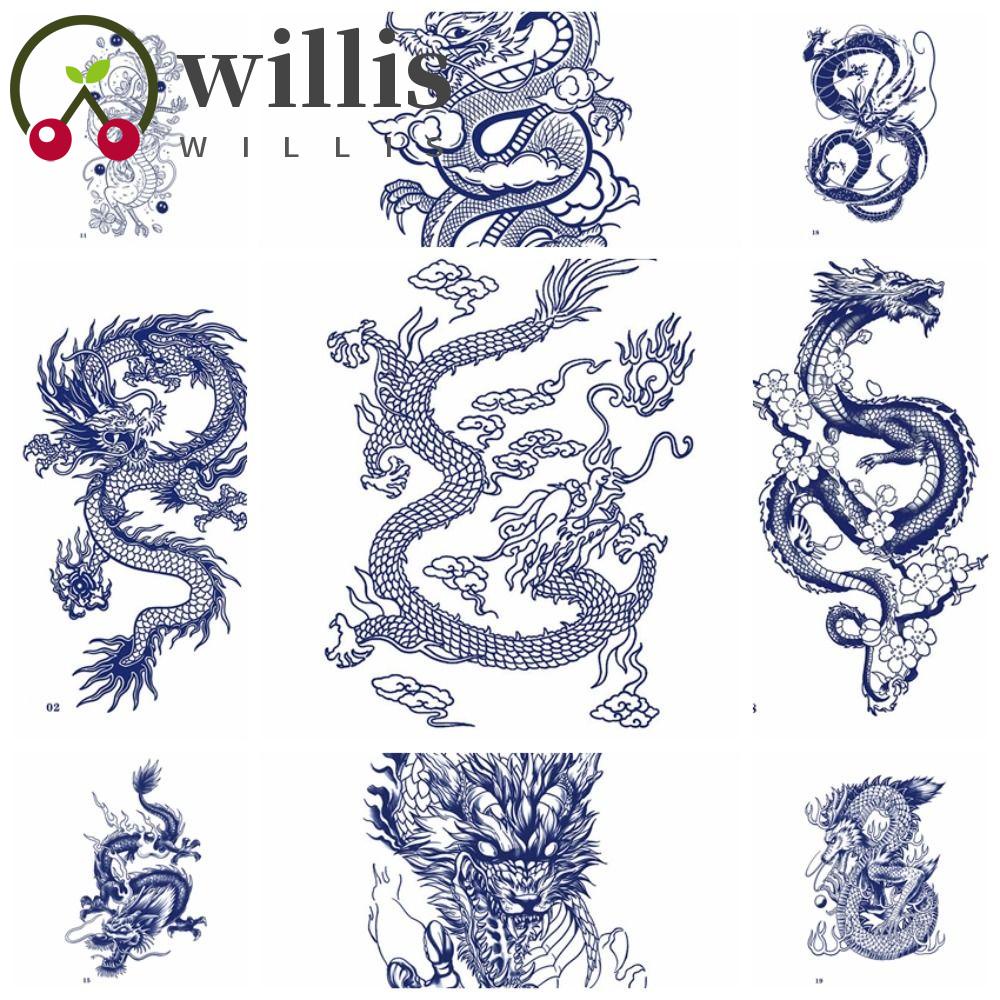 WILLIS Dragon Temporary Tattoo Stickers, Cartonn Dragon Semi Permanent