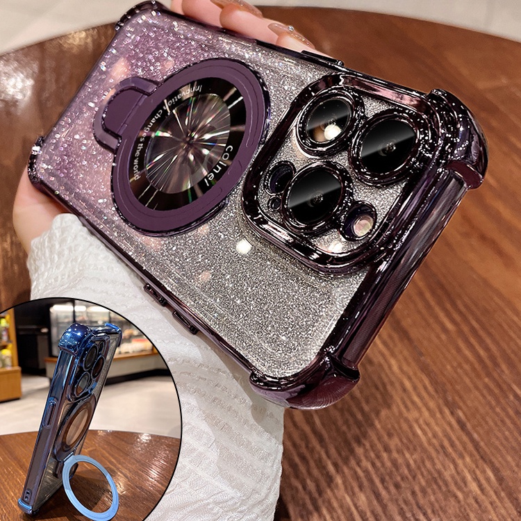 Coque IPhone Magnétique Avec Support & Anneau - Glitter, Antichoc (Modèles 11 à 16 Pro Max)