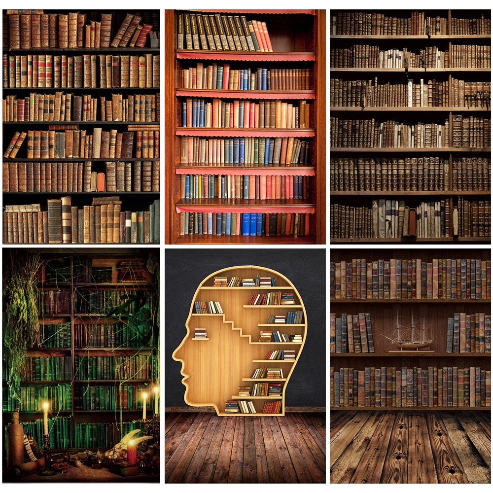 Photo Backdrop For Photography Wood Shelf For Books Library Study Room ...