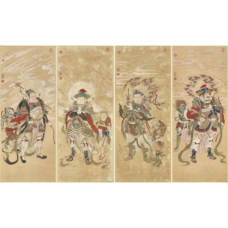 卐龙年大吉大师开光辟邪消灾卍夏荆山国画四大天王像复古书画真迹 卐龙年大吉大师开光辟邪消灾卍夏荆山国画四大天王像复古书画真迹