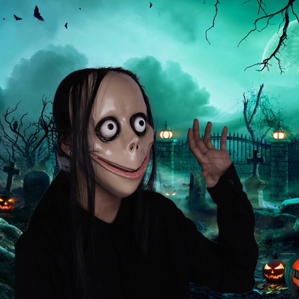 Halloween Scary Zombie Face Mask Horror with Long Hair Mask Funny Mask