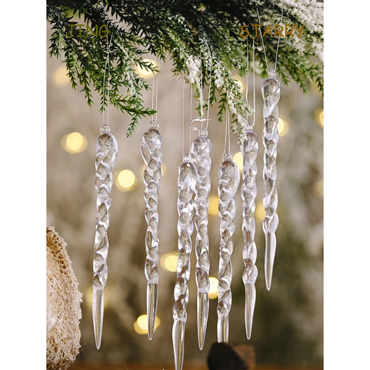 12Pcs Christmas Icicles Hanging Ornaments Christmas Tree Clear Crystal ...