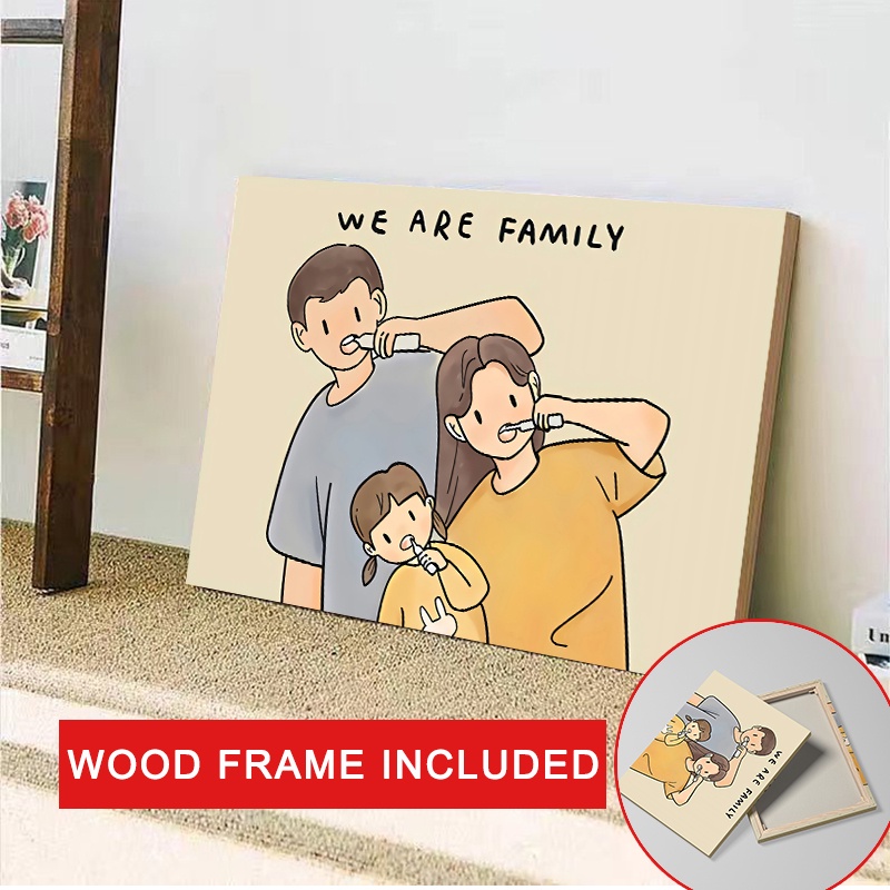 (With Frame )Cartoon Family Picture Home Decoration Wall Painting Cute ...
