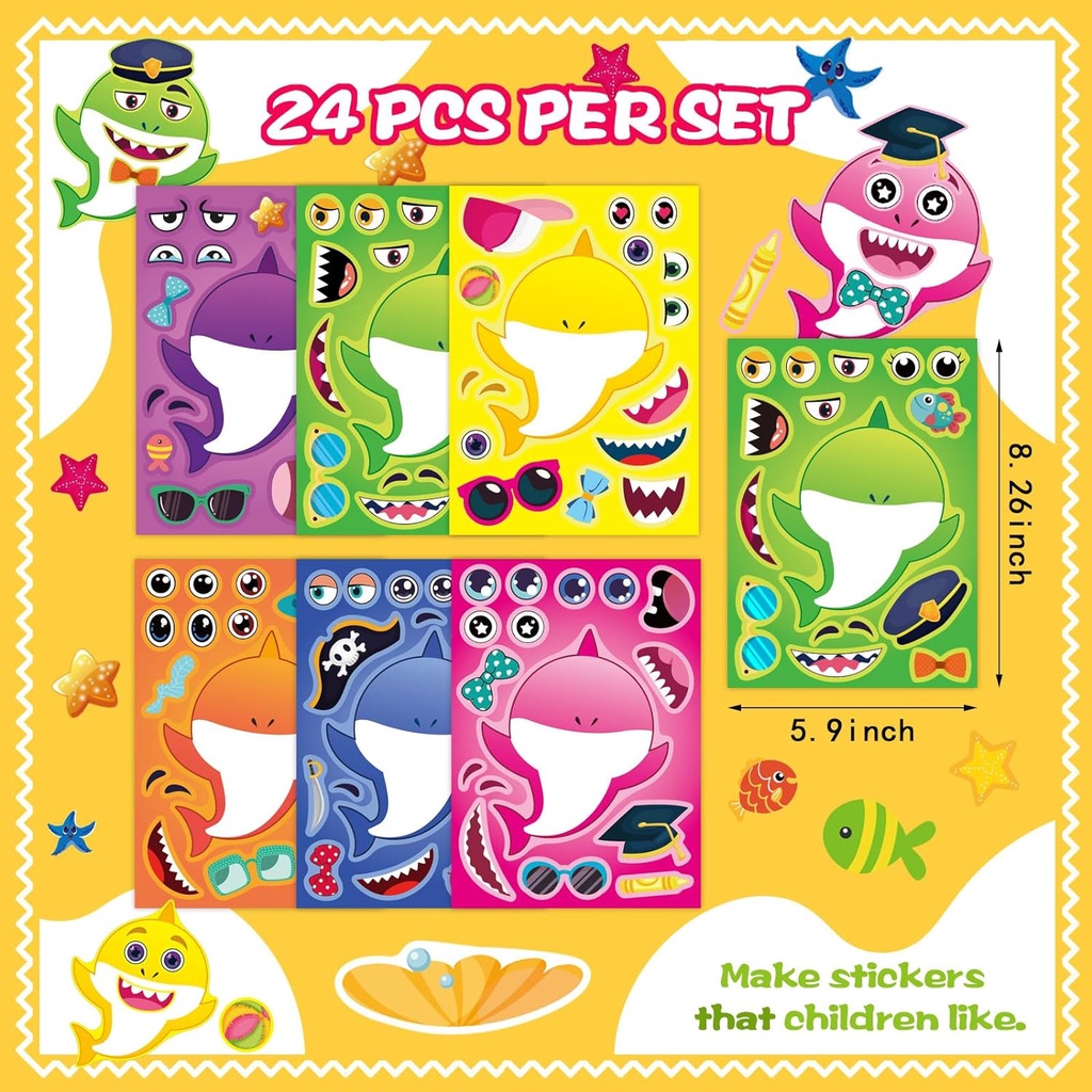 24pcs/set Baby Shark Stickers DIY Colorful Fun Ocean Animal Sticker