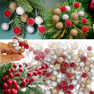 10Pc Christmas Artificial Pine Branches Leaves Holly Berries