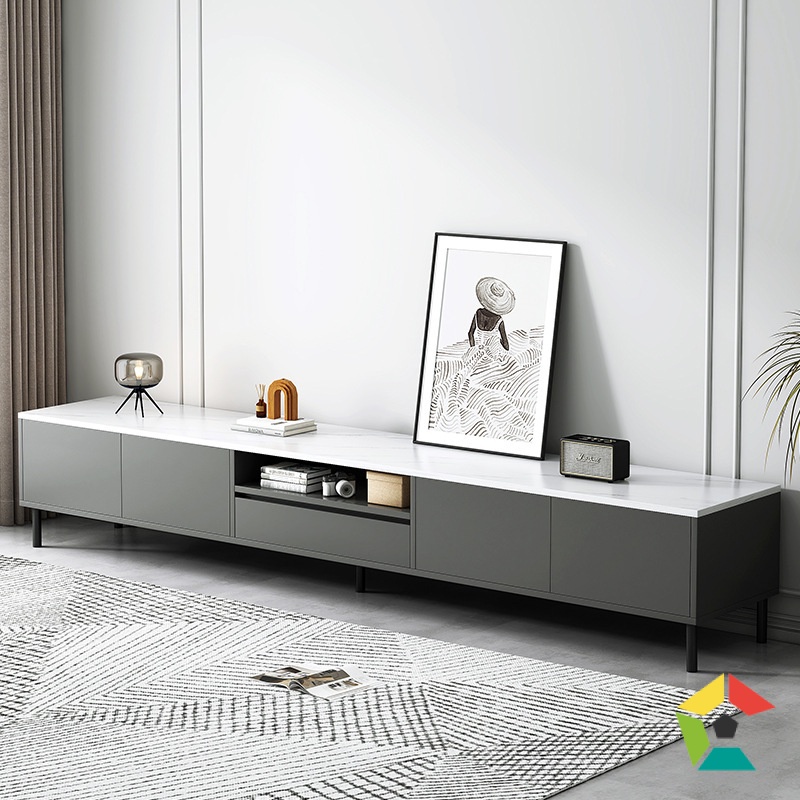 Marble Texture TV Cabinet Italian Light Luxury Grey Living Room Storage