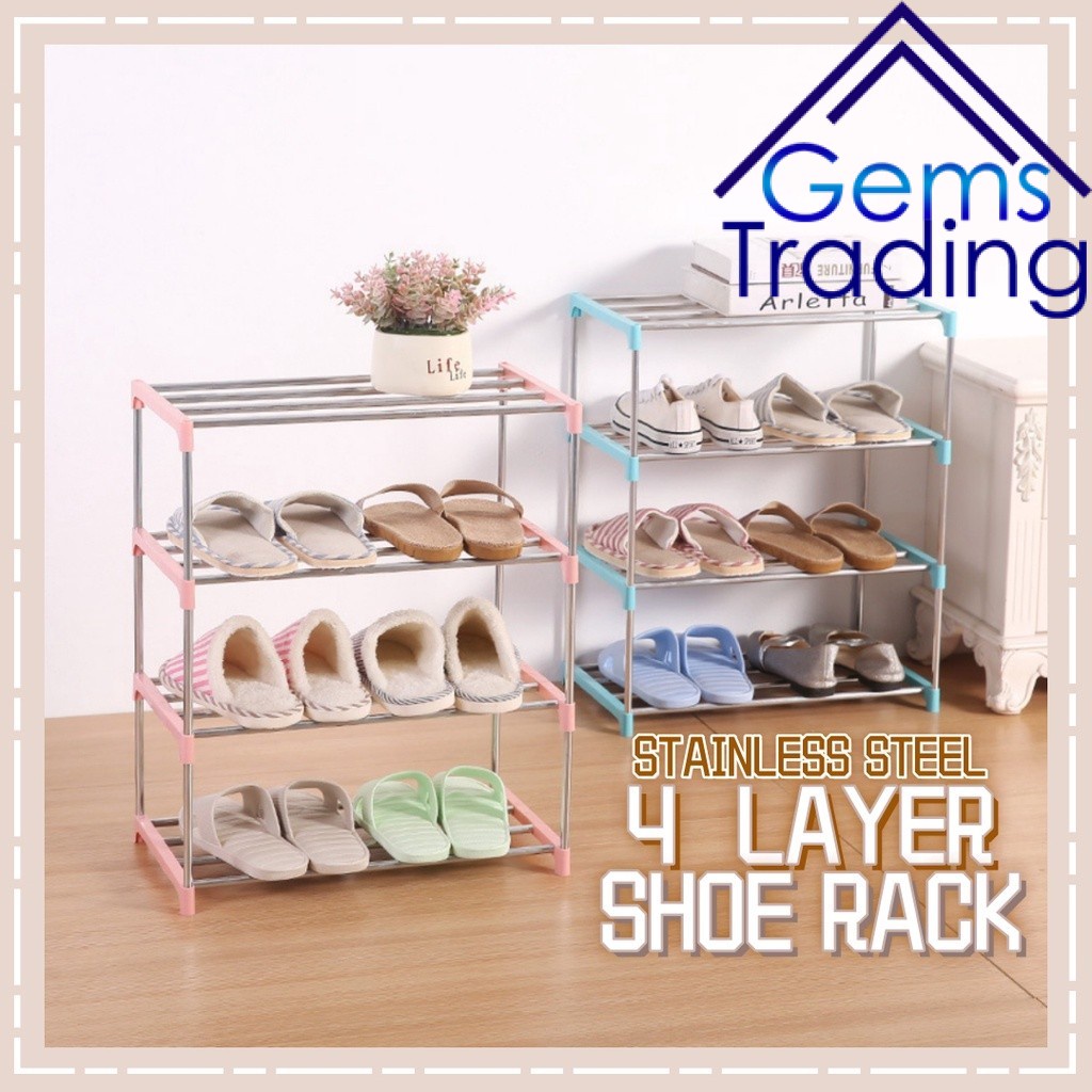 4 Layer Stainless Steel Shoe Rack Multifunctional Stackable Storage ...