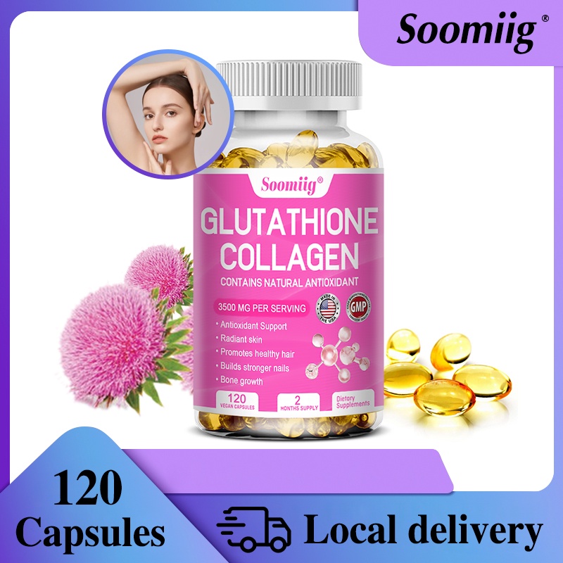 soomiig glutathione collagen Soomiig Glutathione collagen helps whiten skin hair nails bones joints  muscles support immunity and anti-aging 120 Capsules