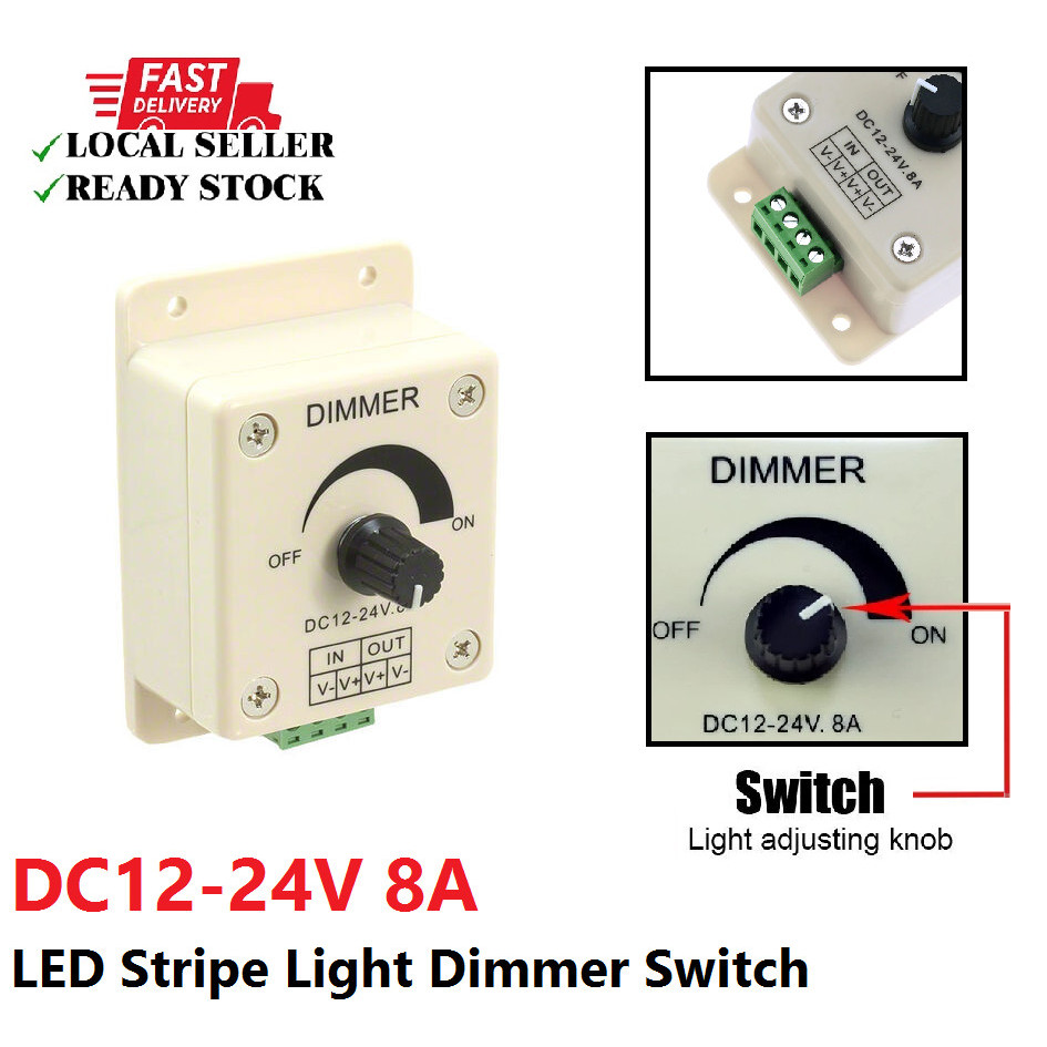 DC12-24V LED Stripe Light Dimmer Switch 8A Voltage Regulator Adjustable ...