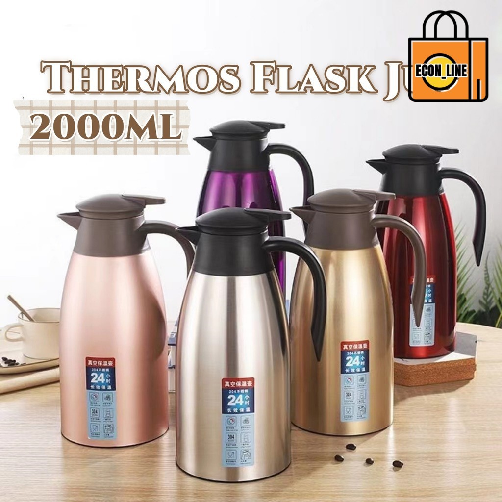 (2L) Stainless Steel 304 Thermos Flask With Press Button Double Layer ...