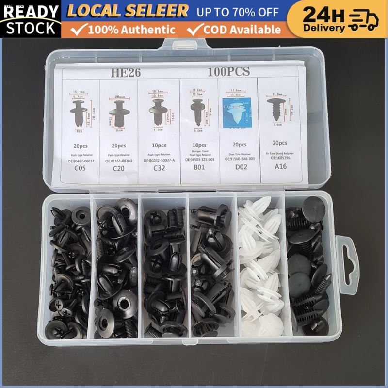 HE26 100Pcs Generic Car Clip Bumper Push Pin Kit Rivet Bumper Door