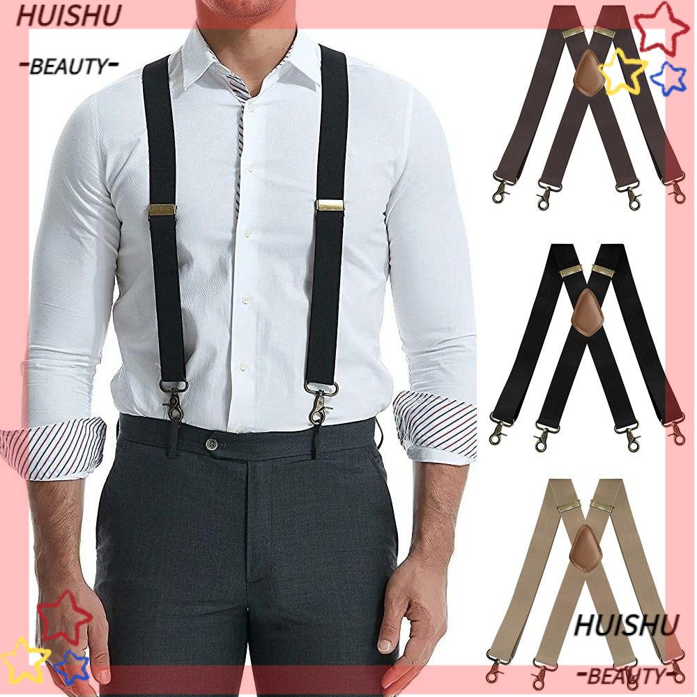 HUISHU Braces Straps, 3.5cm Wide 4 Bronze Hook Clips Vintage Suspenders