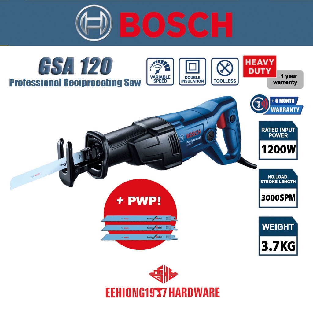 BOSCH GSA 120 Reciprocating Saw With S1126BEF Saw Blade + Hex Key