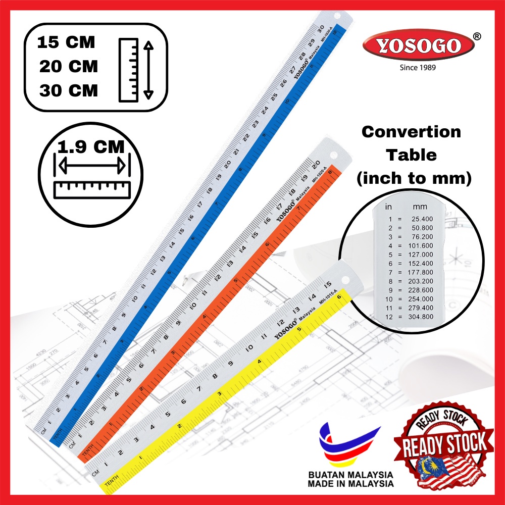 Yosogo 15cm 20cm 30cm Aluminium Ruler Anti Slip Aluminum Ruler