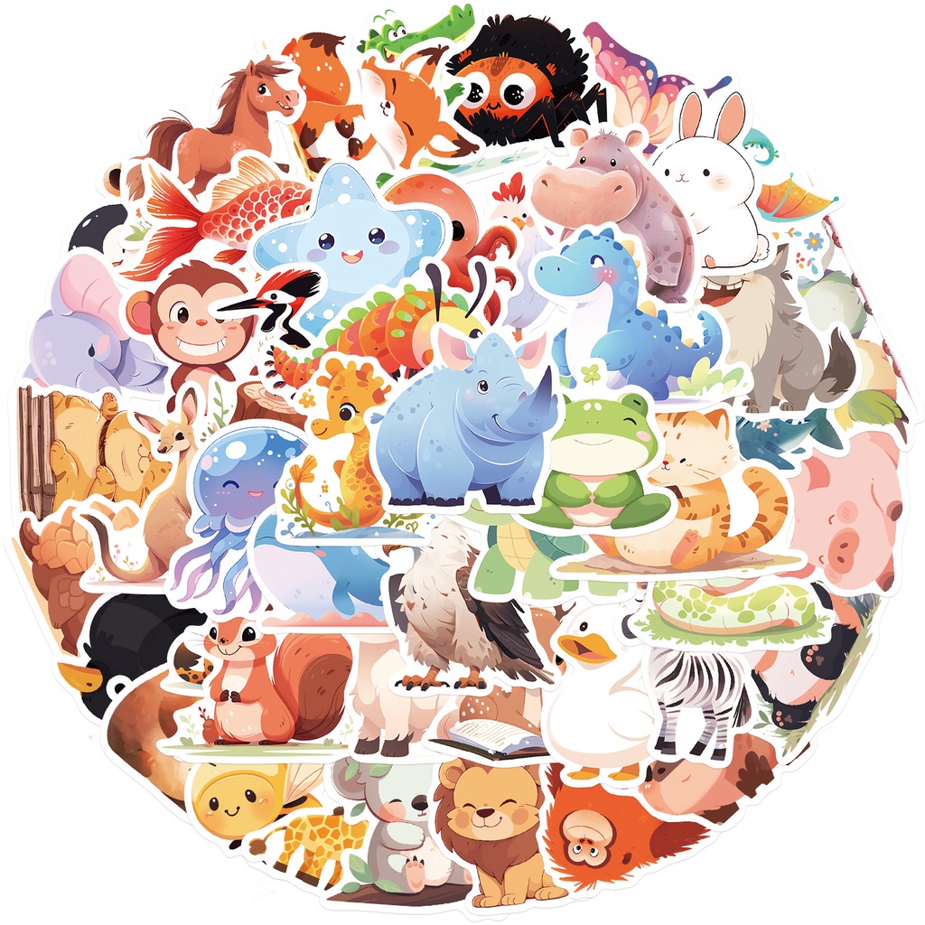 50PCS Cartoon Illustration Cute Animal Waterproof Graffiti Stickers For ...