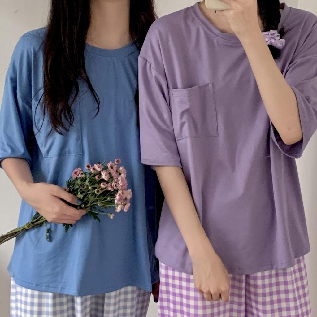 Women Long Sleeve Long Pants Basic Checkers Sleepwear Poly Cotton