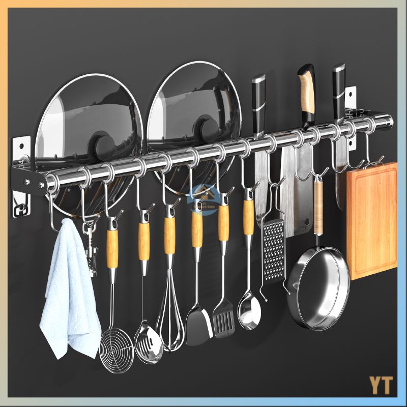 304 stainless steel kitchen hanging rod hook rack without punching